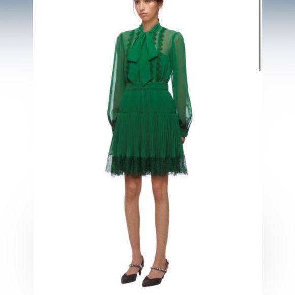 NWT Self-Portrait Green Chiffon Mini Dress, , UK 8/US 4 - Picture 2 of 10